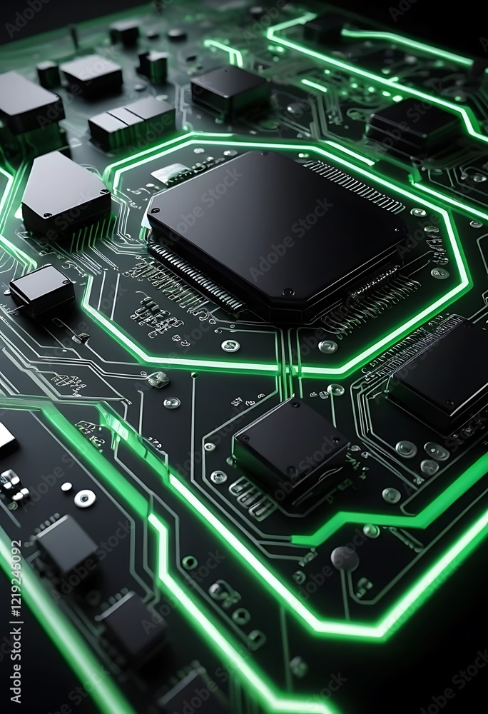 Aufkleber green illuminated circuit board with components