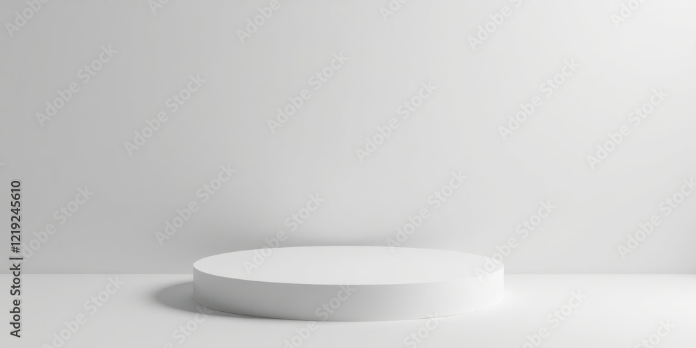 Aufkleber a minimalist white circular platform against a clean white background, ideal for product displays or