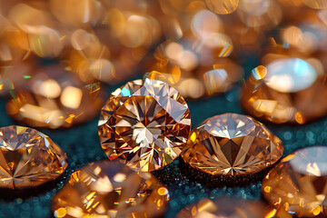 Fototapeta premium Detailed view of a brilliant diamond with sharp facets, capturing light and creating reflections