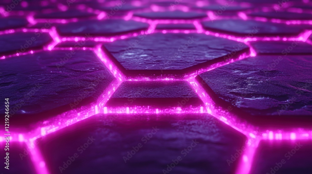 Poster abstract hexagonal pattern with glowing pink lines.