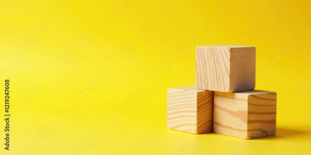 Poster simple wooden blocks arranged on vibrant yellow background representing growth and development