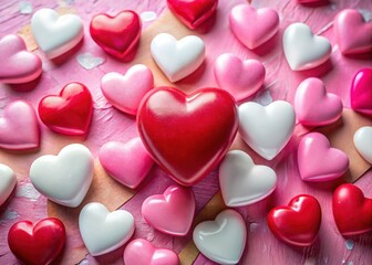 Obraz premium Valentine's Day Product Photography: Pink, White & Red Hearts Background