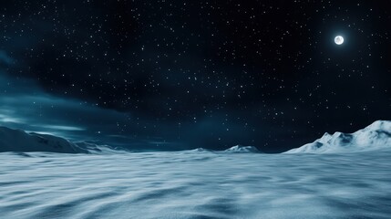 Night Sky Over Snowy Landscape Under Bright Moonlight
