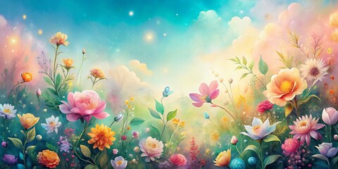 Obraz premium Pastel Watercolor Floral Panoramic Background - Delicate Flower Sketches