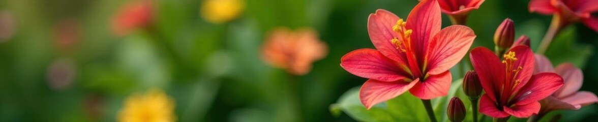 Fototapeta premium Alstroemeria bouquet in a garden amidst greenery and flowers, arrangement, stems