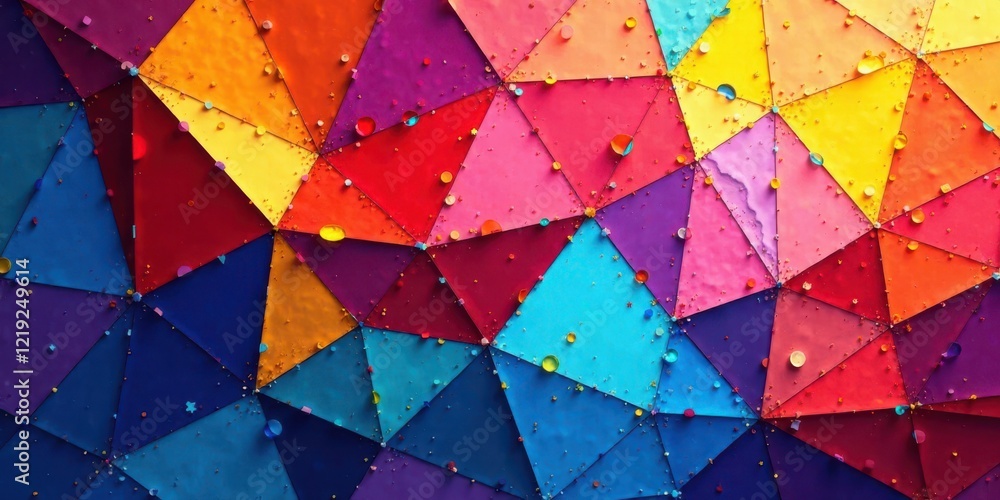 Fototapete vibrant abstract geometric pattern featuring multicolored triangles and scattered spheres