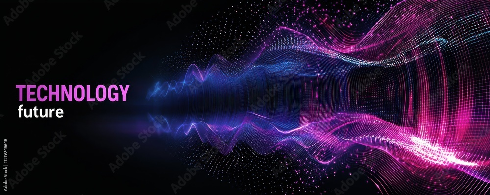 Poster abstract technology background with vibrant colorful flowing wave patterns