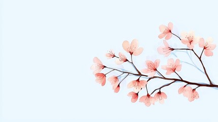 Fototapeta premium Delicate Blooming Cherry Blossom Branch Against Soft Blue Background in Spring Season