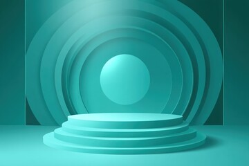 Fototapeta premium Teal circular podium with spotlight.