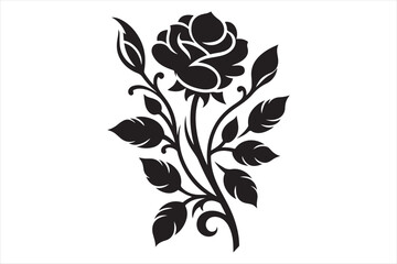 A black and white silhouette of a single rose.