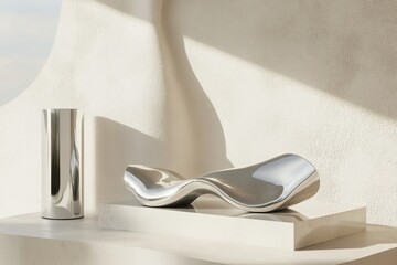 Flowing shapes crafted in metal rest elegantly on a soft background