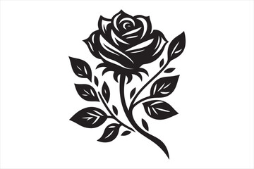 A black and white silhouette of a single rose.