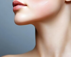 Obraz premium Closeup Woman Lips Neck Smooth Skin Beauty Cosmetics