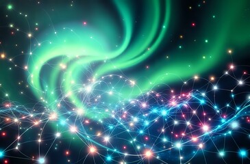 Fototapeta premium Interstellar Harmony: Connected Cosmos in Aurora Borealis Style