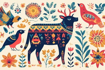 Vibrant animals and flowers showcasing local folklore