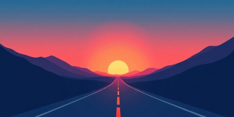 Sunset Highway Journey A Serene Road Trip Through Majestic Mountains at Dusk