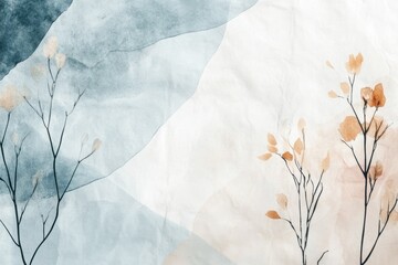 Textured art showcases botanical illustrations on abstract backgrounds