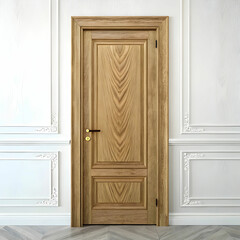 front view of wood door with white background