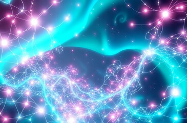 Fototapeta premium Ethereal Bioluminescent Cybernetic Dream - Art Nouveau & Northern Lights