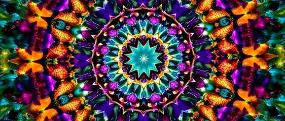 Obraz premium Vibrant Orange Mandala with Blue Centerpiece - High-Resolution Kaleidoscopic Art
