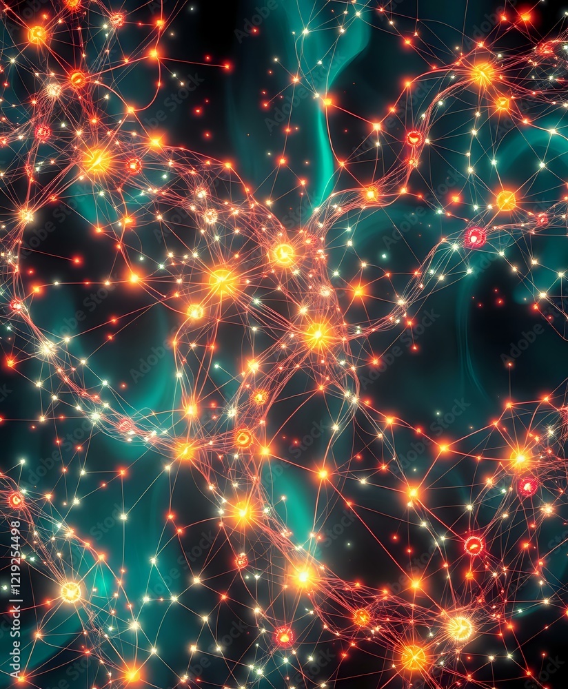 Poster abstract bioluminescent constellation - intricate node network