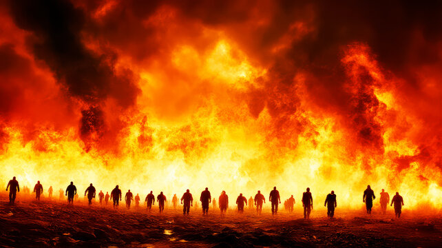 Sinners in the fire pit of hell, enduring endless suffering