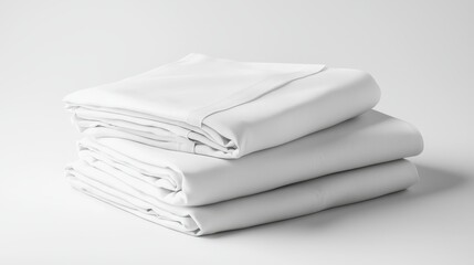 A set of organic cotton bed sheets with a soft texture, placed on a white bed, on a white isolated background