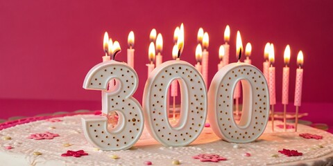 Pink Birthday Background with Thirty Burning Candles