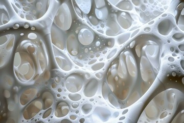 Microscopic view of bone tissue showing decreased density and increased porosity, characteristic of osteoporosis