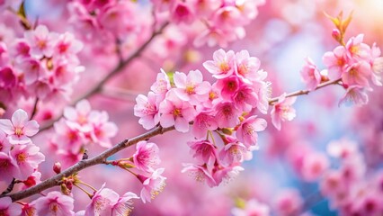 Obraz premium Pink Cherry Blossoms Spring Background with Copy Space - High Resolution Stock Photo