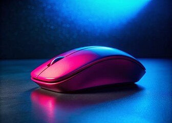 Pink Computer Mouse on Blue Background - Night Photography Stock Photo