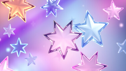 Obraz premium Colored glass stars geometry 3D. 3D illustration. Generative AI