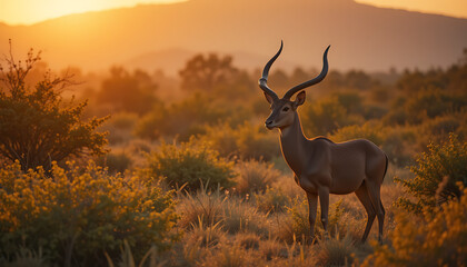 Fototapeta premium Majestic Antelope at Sunset Stunning Wildlife Photography in Golden Savannah
