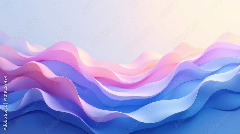 Poster Serene Pastel Waves An Abstract Background of Soft Pink and Blue Undulating Forms, Evoking a Sense of Calm and Tranquility