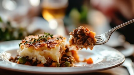 Delicious Meat Pie with Creamy Mashed Potatoes and Fresh Herbs