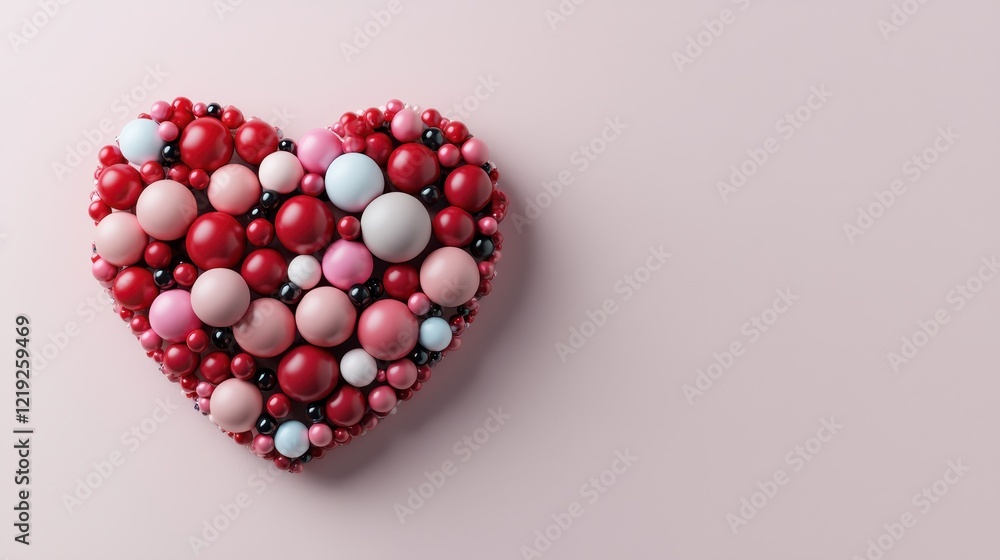 Poster detailed 3d render of a heart-shaped design composed of colorful spheres and abstract elements for c