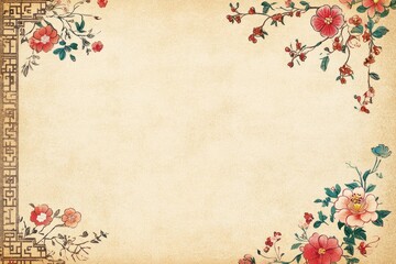 Antique floral paper texture with corner blossoms.