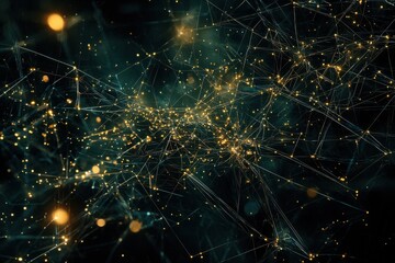 Fototapeta premium An abstract depiction of nighttime illumination of linked data networks. Generative Ai