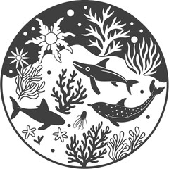 An ocean depths a vector of whimsical sea creature High Quality Editable Vector Design and illustration