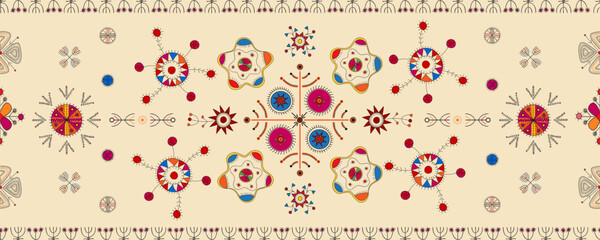 Vector seamless pattern with traditional Mulgi Estonian embroidery symbols