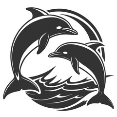 Ocean wave silhouettes with dolphins High Quality Editable Vector Design and illustration