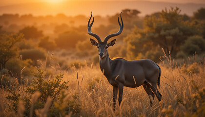 Majestic Antelope at Sunset Stunning Wildlife Photography in Golden Savannah