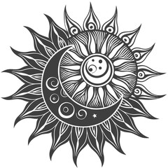 A stylized sun and moon designs High Quality Editable Vector Design and illustration