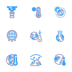 Global warming icon set. Bold line style. Duotone colors. Editable stroke. global warming, global, air pollution, ozone, temperature, greenhouse effect
