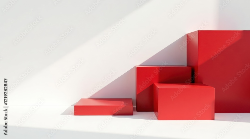 Aufkleber Red geometric forms create a minimalist product display against a bright backdrop