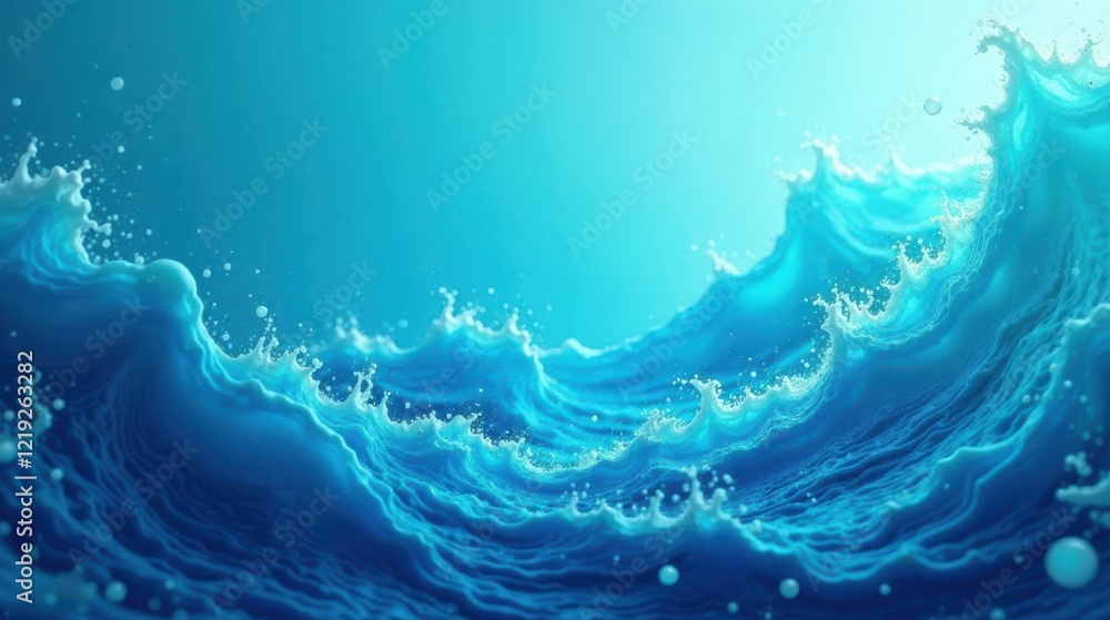 Poster abstract ocean wave design a serene blue liquid texture with dynamic splashes and foam