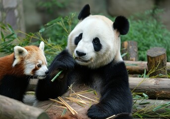Fototapeta premium Adorable giant panda enjoying a peaceful moment&nbsp;at&nbsp;&nbsp;Park