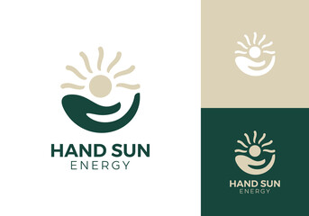 hand sun energy nature logo design vector graphic