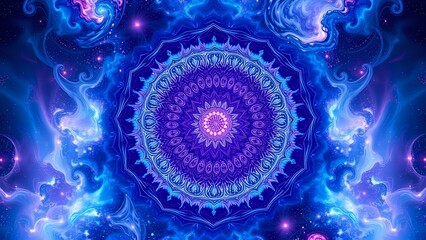 Cosmic Mandala Odyssey - Vibrant Blue Purple Abstract Wallpaper