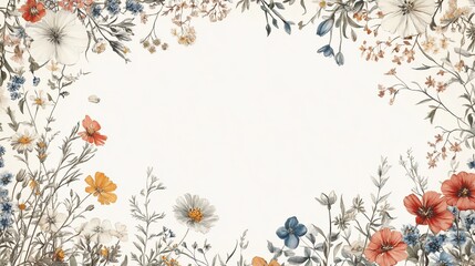 Watercolor floral frame with blank center for text or design.